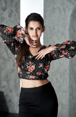 Black Casual Regular fit Floral Printed Top