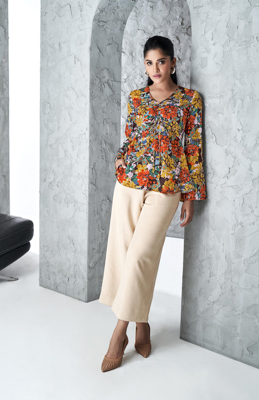 Multi Earthy Festive Wear A-line Floral Top