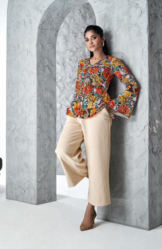 Multi Earthy Festive Wear A-line Floral Top