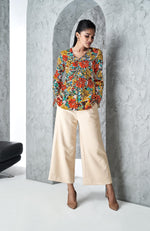 Multi Earthy Festive Wear A-line Floral Top