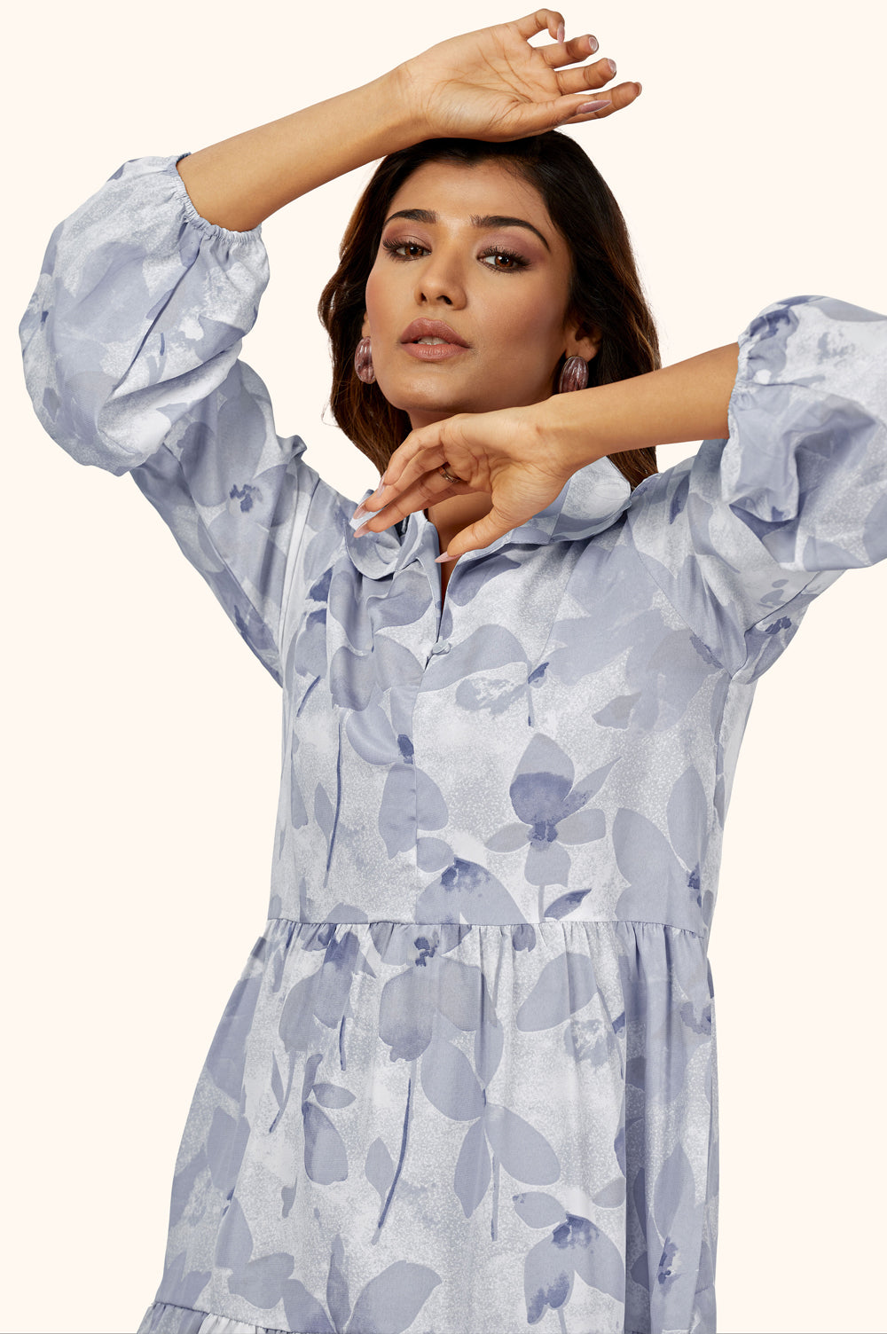 Blue Charming Floral Collar Dress