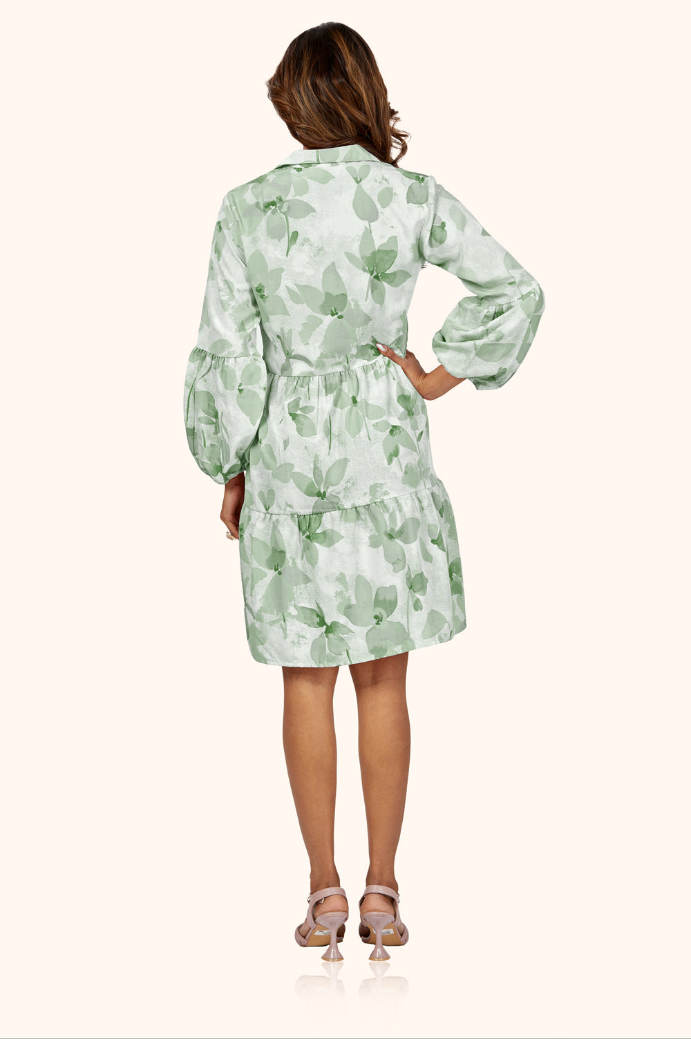 Green Blue Charming Floral Collar Dress