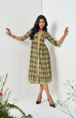 Green Muslin Digital Abstract Print Dress