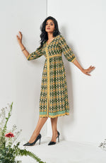 Green Muslin Digital Abstract Print Dress