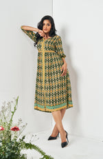 Green Muslin Digital Abstract Print Dress