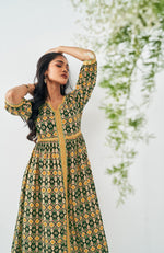 Green Muslin Digital Abstract Print Dress