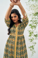 Green Muslin Digital Abstract Print Dress