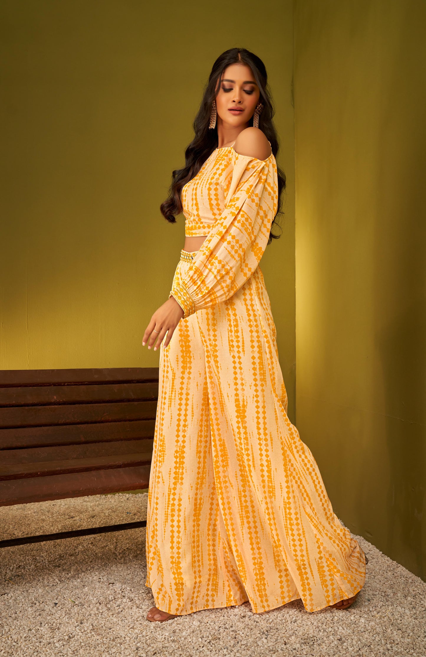 Orange Shibori Print Off-shoulder Top and Pant Co-ord Set
