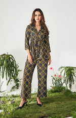 Brown Ethnic Motif Printed Wrap Top and Pant Set