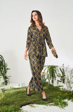 Brown Ethnic Motif Printed Wrap Top and Pant Set
