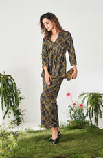 Brown Ethnic Motif Printed Wrap Top and Pant Set