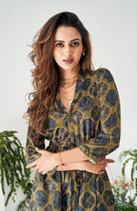 Brown Ethnic Motif Printed Wrap Top and Pant Set