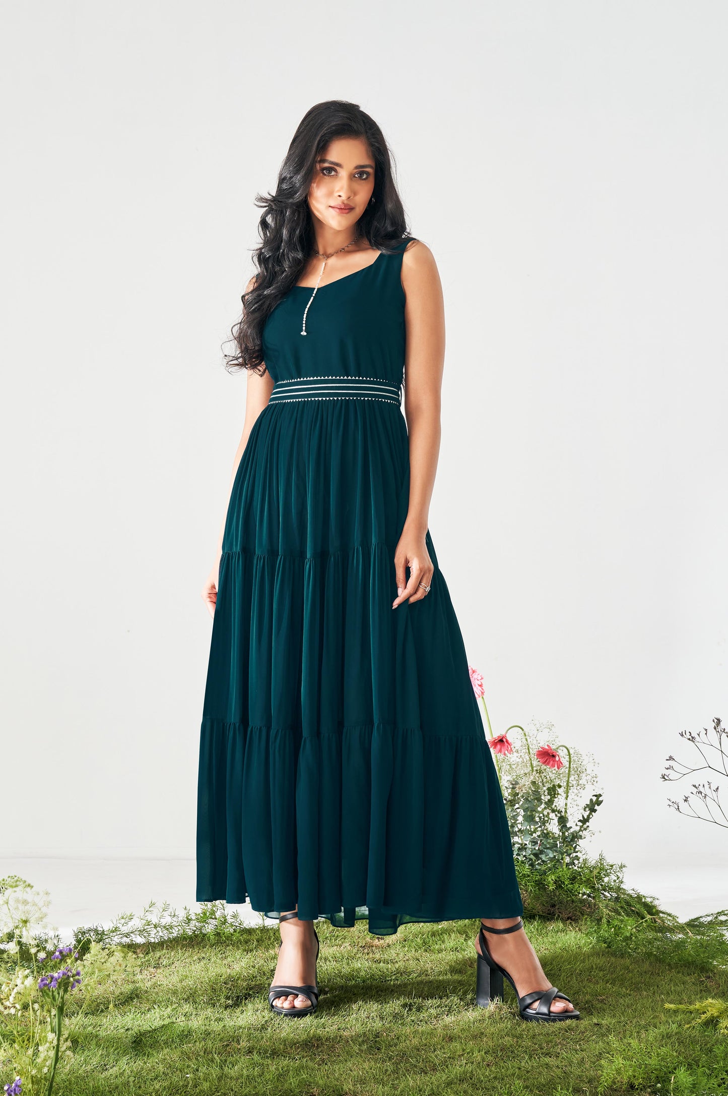 Navy Blue Fit and Flare Georgettre Dress
