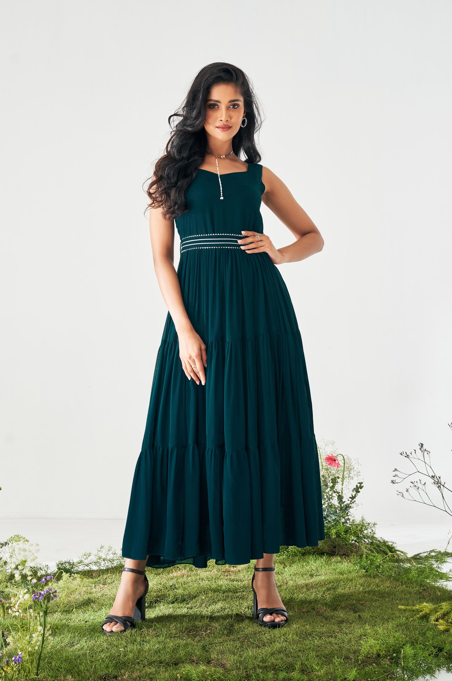 Navy Blue Fit and Flare Georgettre Dress