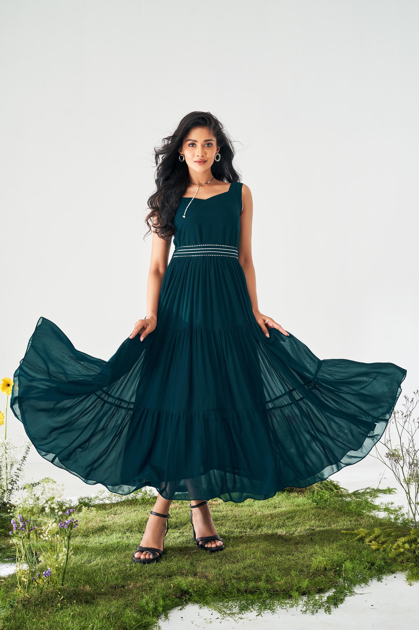 Navy Blue Fit and Flare Georgettre Dress