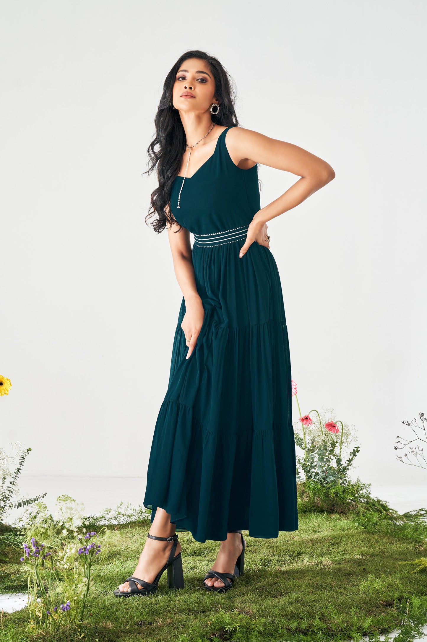 Navy Blue Fit and Flare Georgettre Dress
