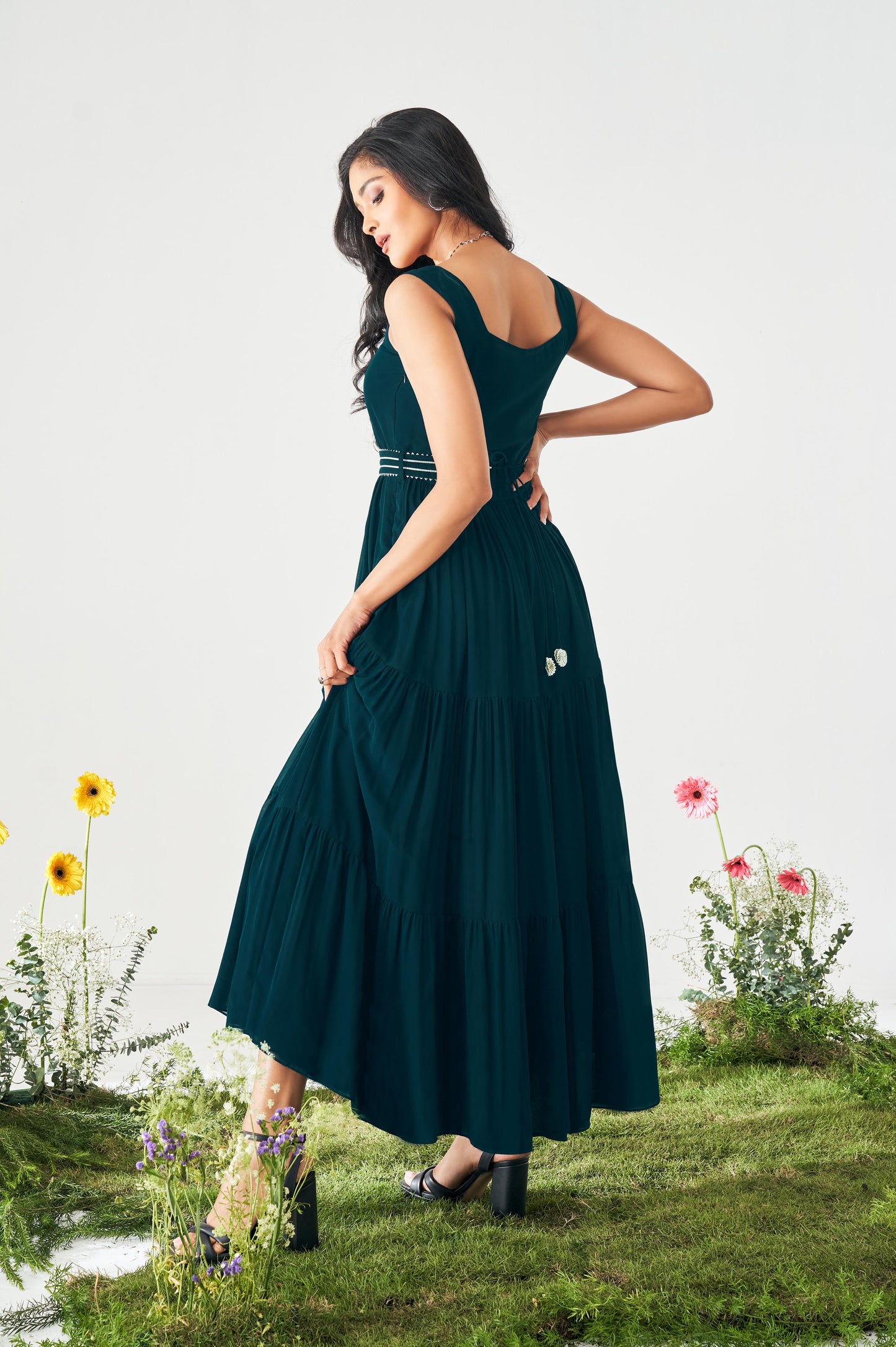 Navy Blue Fit and Flare Georgettre Dress