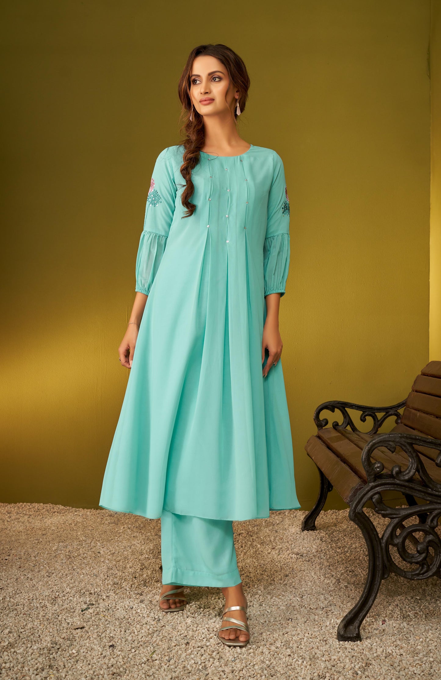 Sky Blue Fit and Flared Georgette Kurta