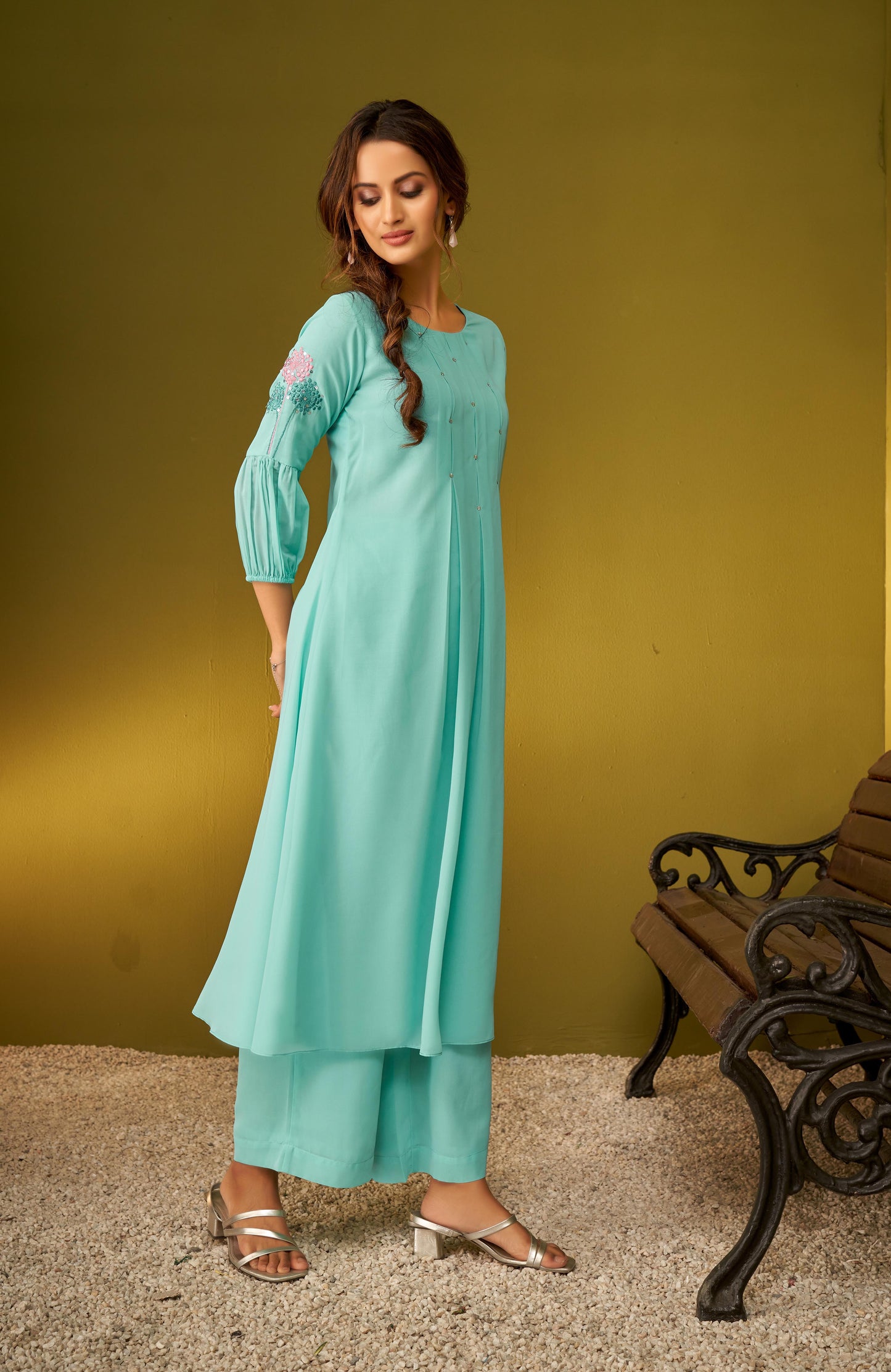 Sky Blue Fit and Flared Georgette Kurta