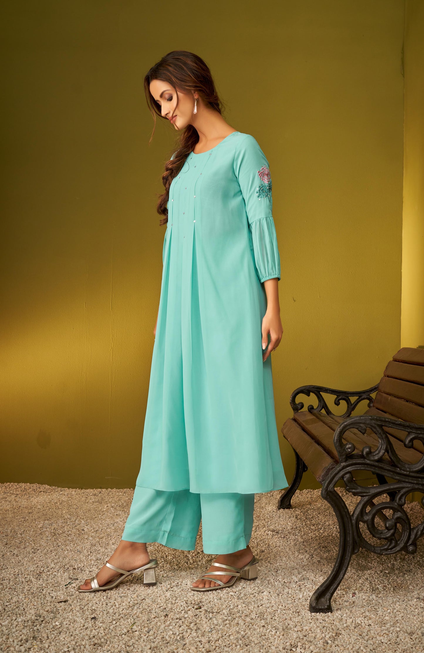 Sky Blue Fit and Flared Georgette Kurta