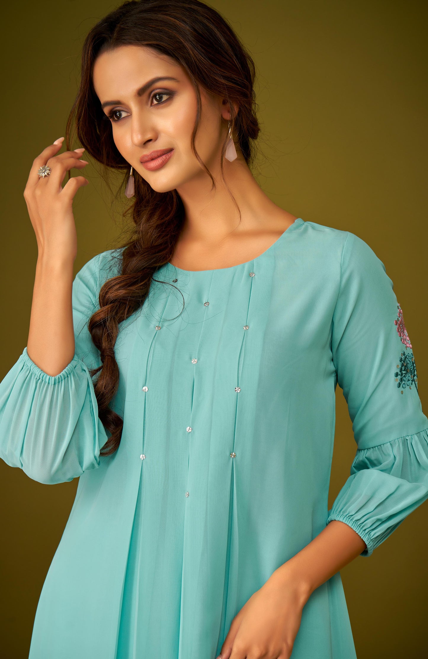 Sky Blue Fit and Flared Georgette Kurta