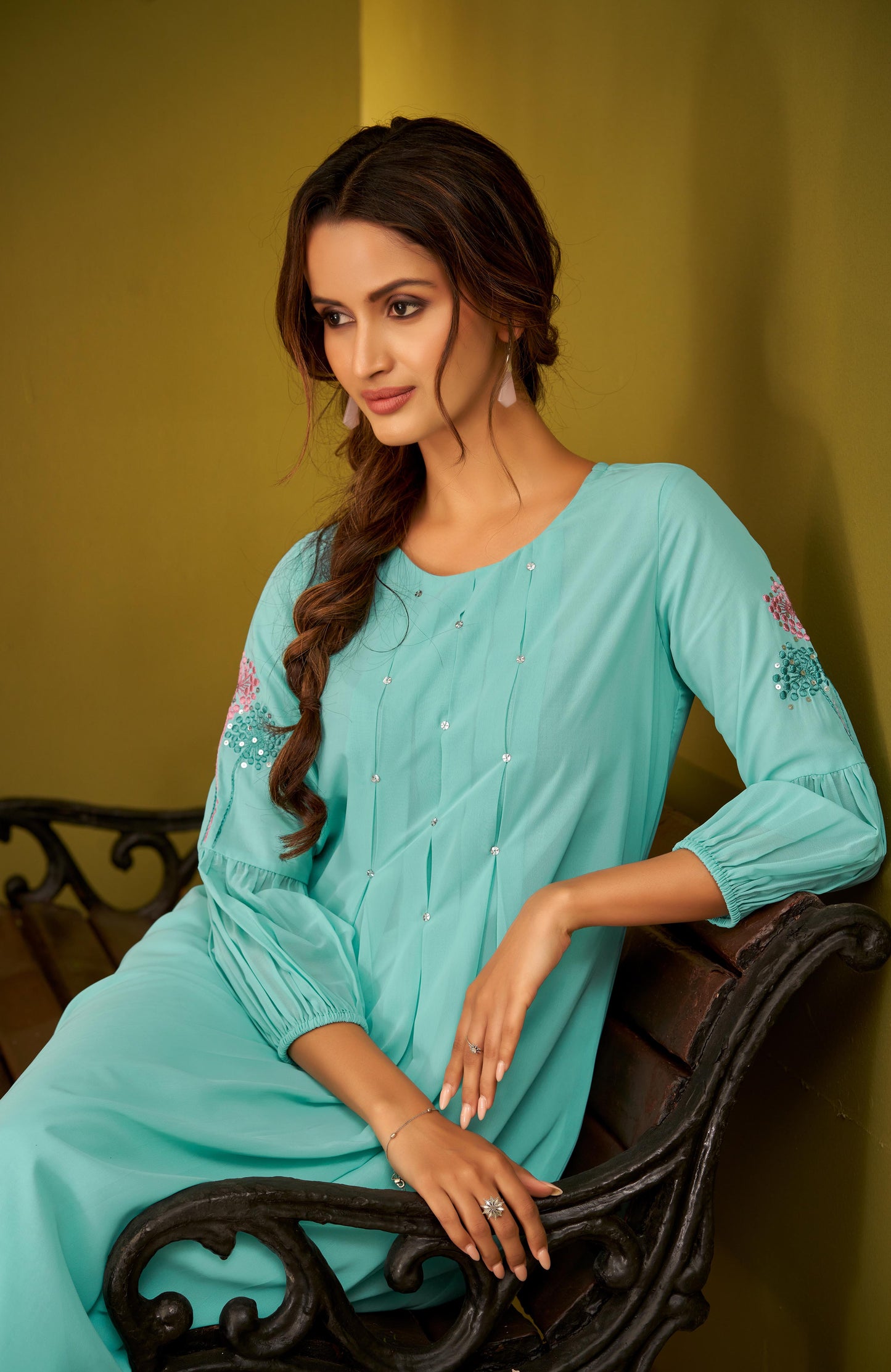Sky Blue Fit and Flared Georgette Kurta
