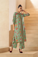 Pista Green Digital Floral Printed Dola Silk Kurta Set