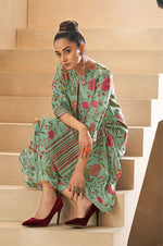 Pista Green Digital Floral Printed Dola Silk Kurta Set