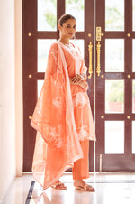 Orange Ethnic Motifs Embroidered Straight Thread Work Kurta Set