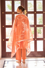 Orange Ethnic Motifs Embroidered Straight Thread Work Kurta Set