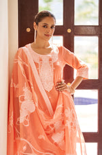 Orange Ethnic Motifs Embroidered Straight Thread Work Kurta Set