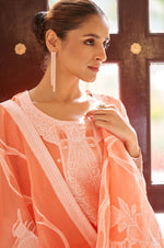 Orange Ethnic Motifs Embroidered Straight Thread Work Kurta Set
