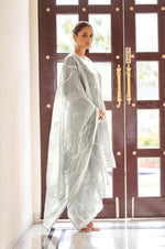 Grey Ethnic Motifs Embroidered Straight Thread Work Kurta Set