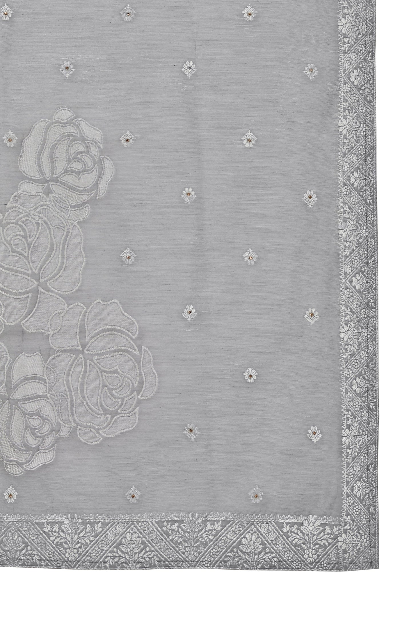 Grey Ethnic Motifs Floral Embroidered Straight Thread Work Kurta Set