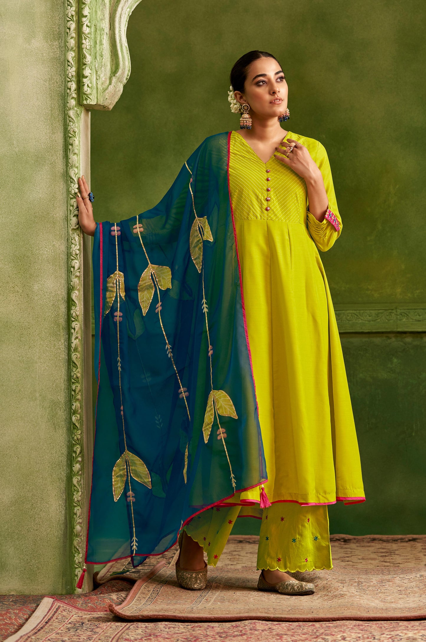 Green Anarkali and Digital Print Embroidery Set