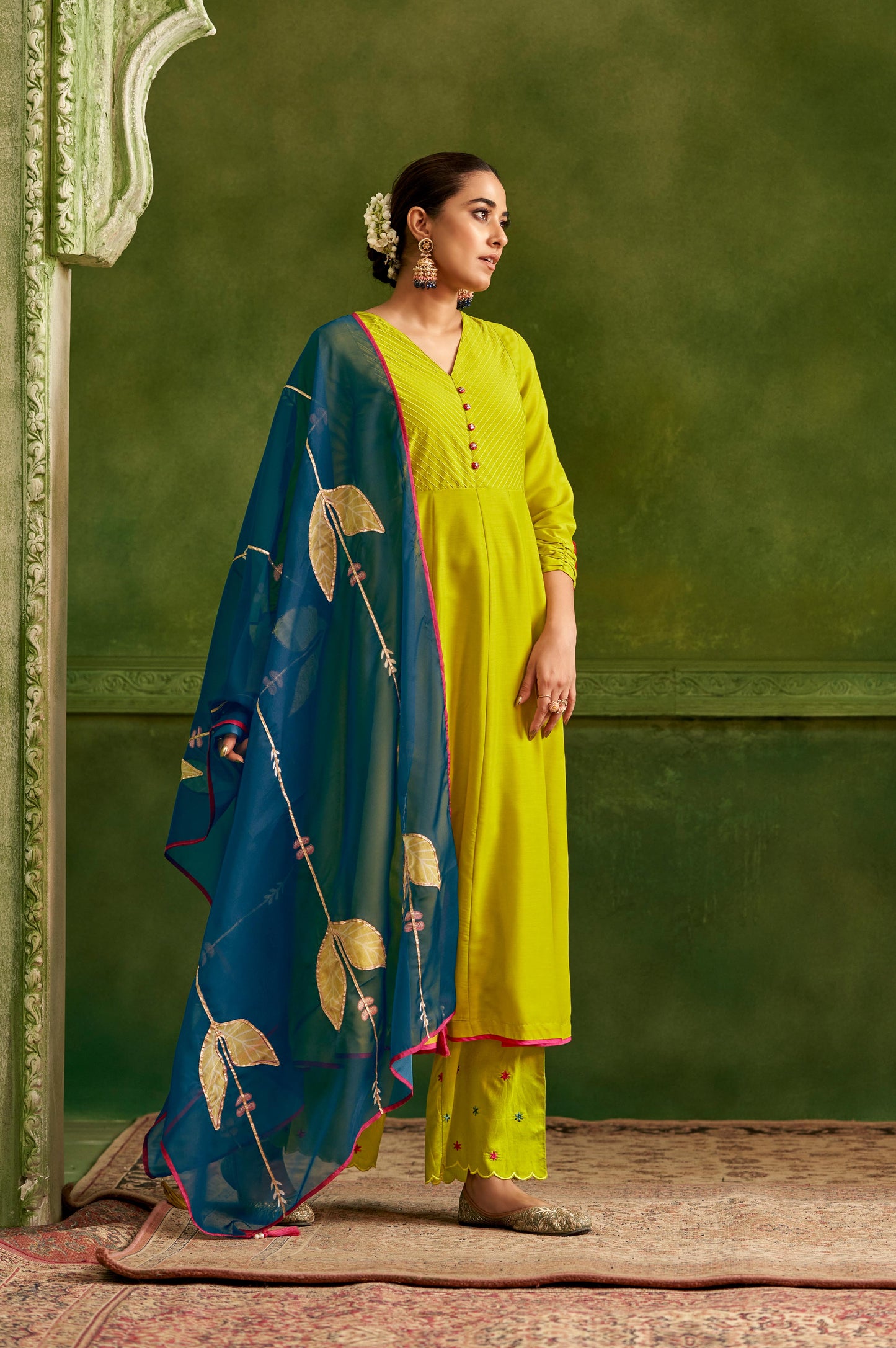 Green Anarkali and Digital Print Embroidery Set