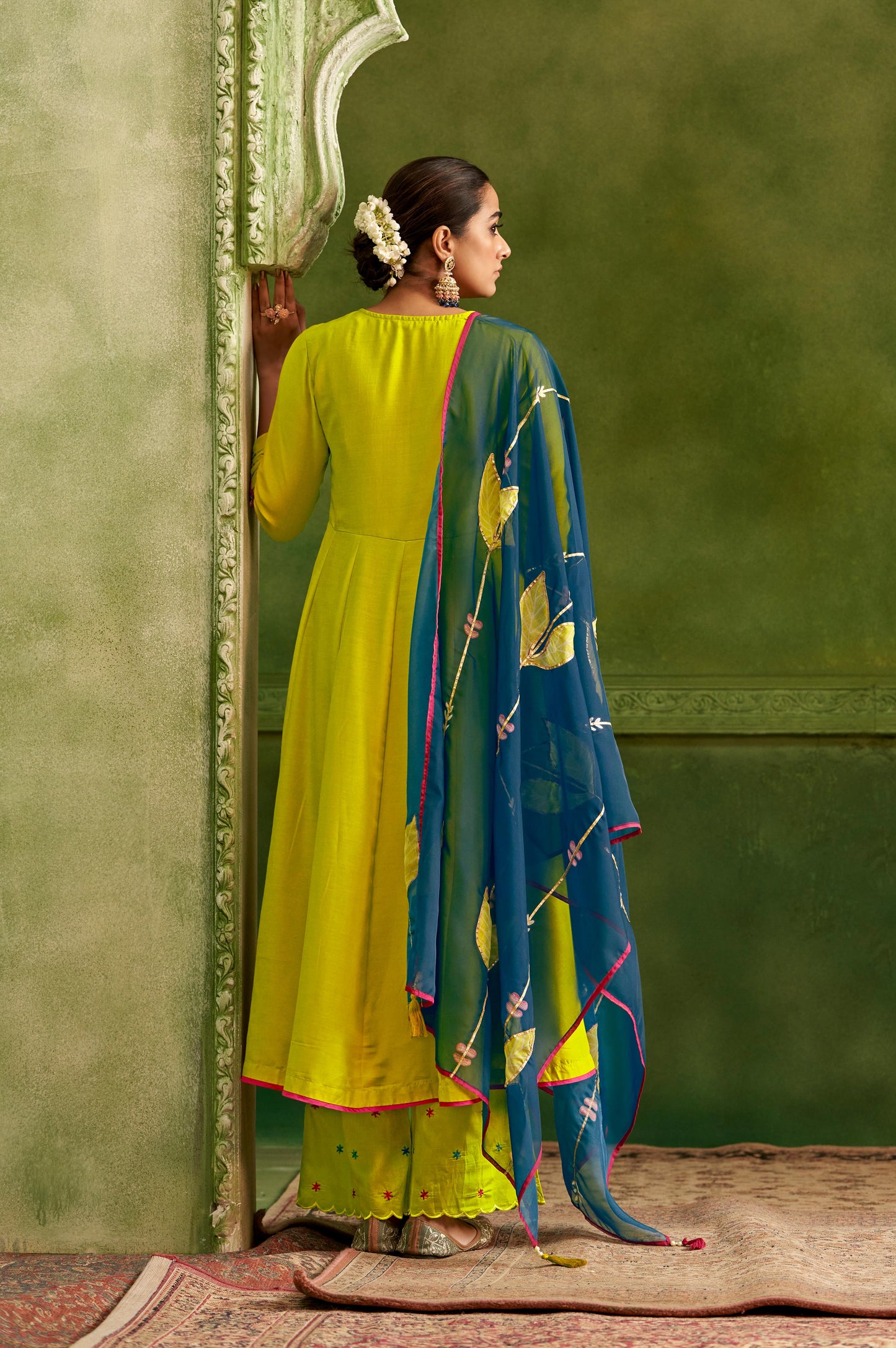 Green Anarkali and Digital Print Embroidery Set