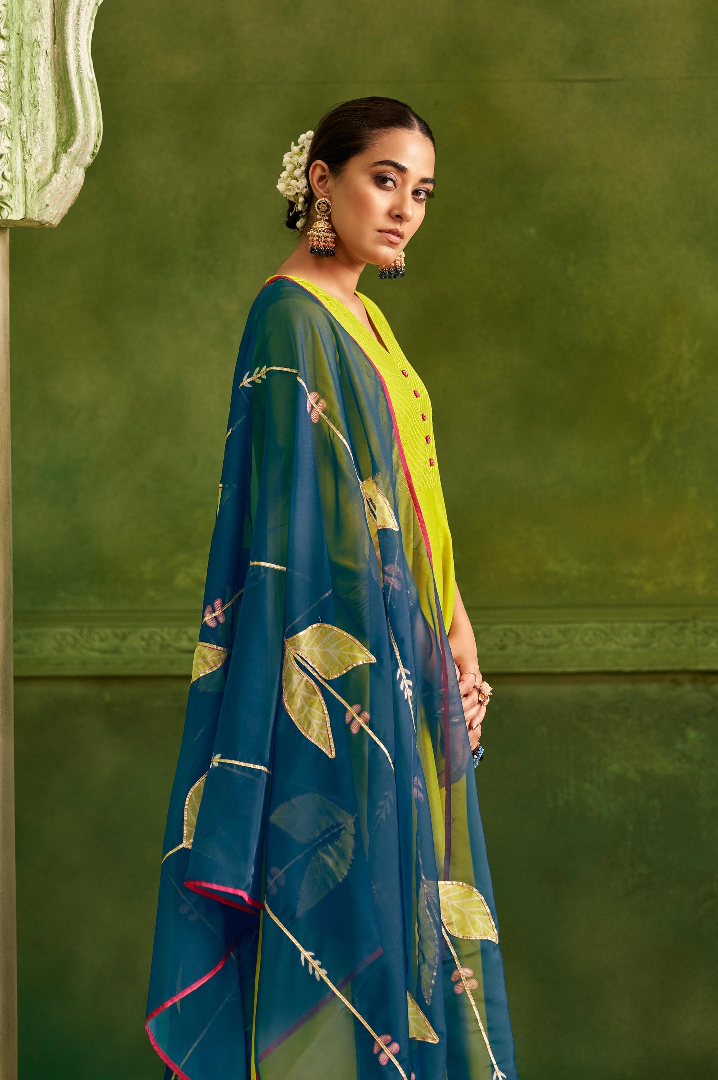 Green Anarkali and Digital Print Embroidery Set