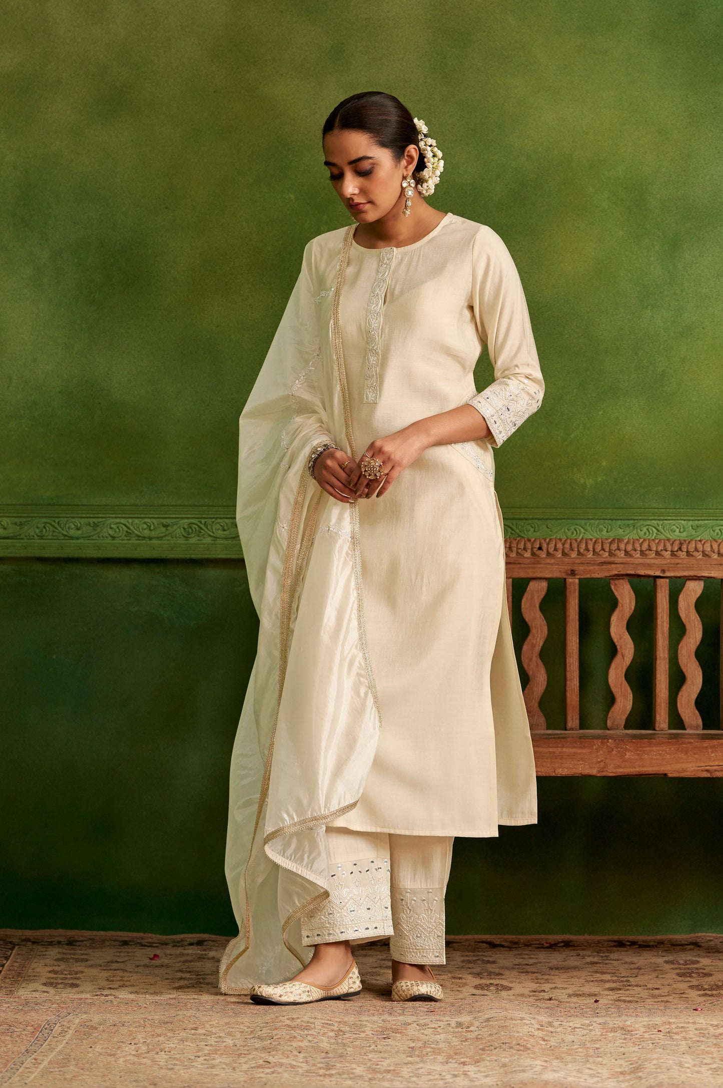Ivory Embroidered Kurta and Dupatta Set