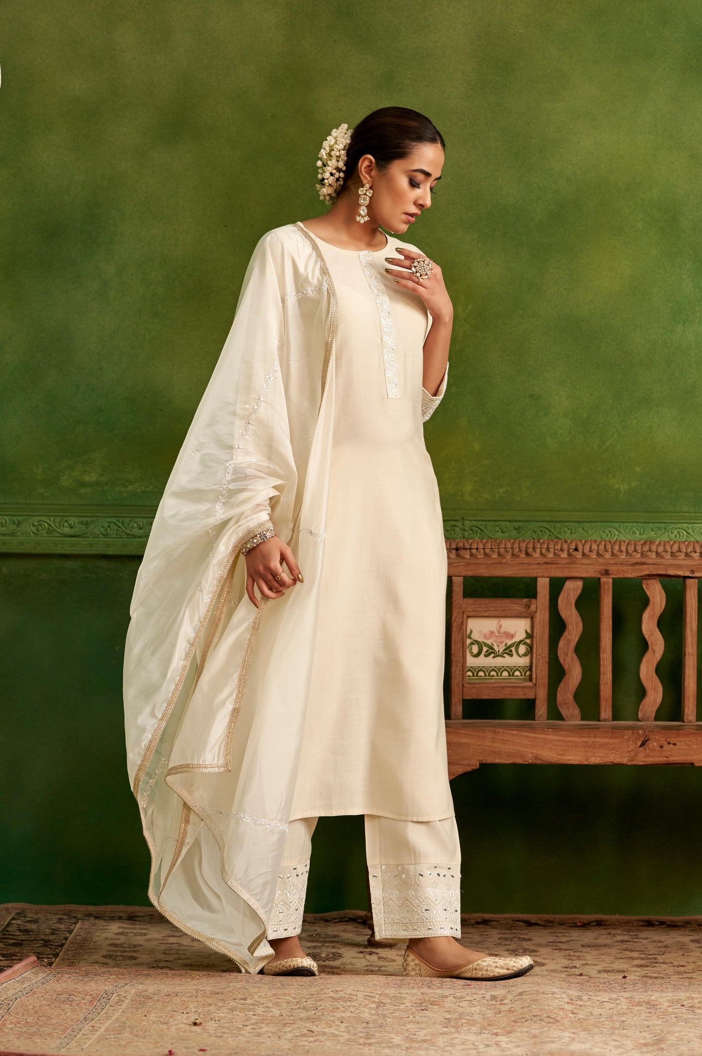 Ivory Embroidered Kurta and Dupatta Set