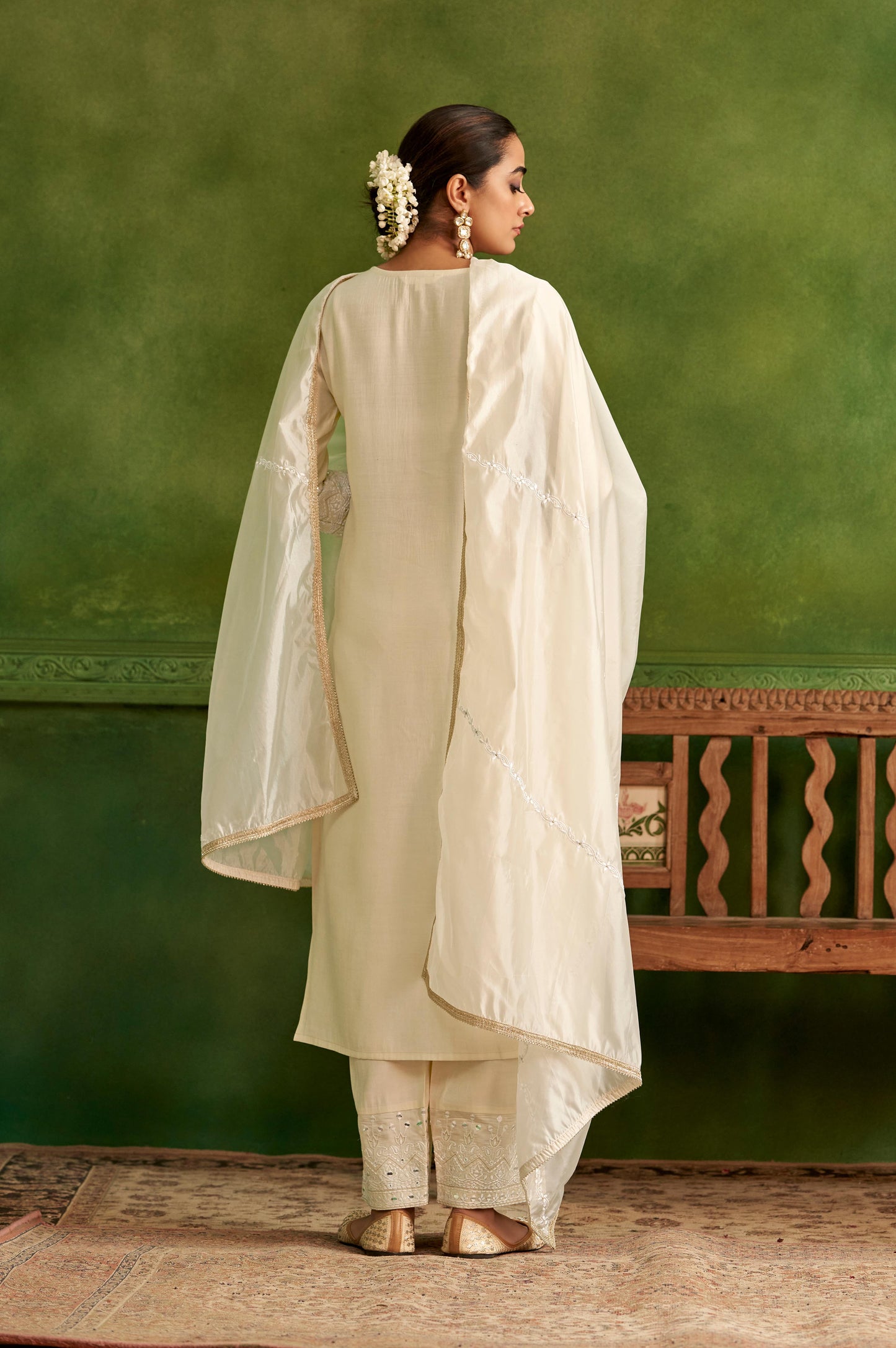 Ivory Embroidered Kurta and Dupatta Set