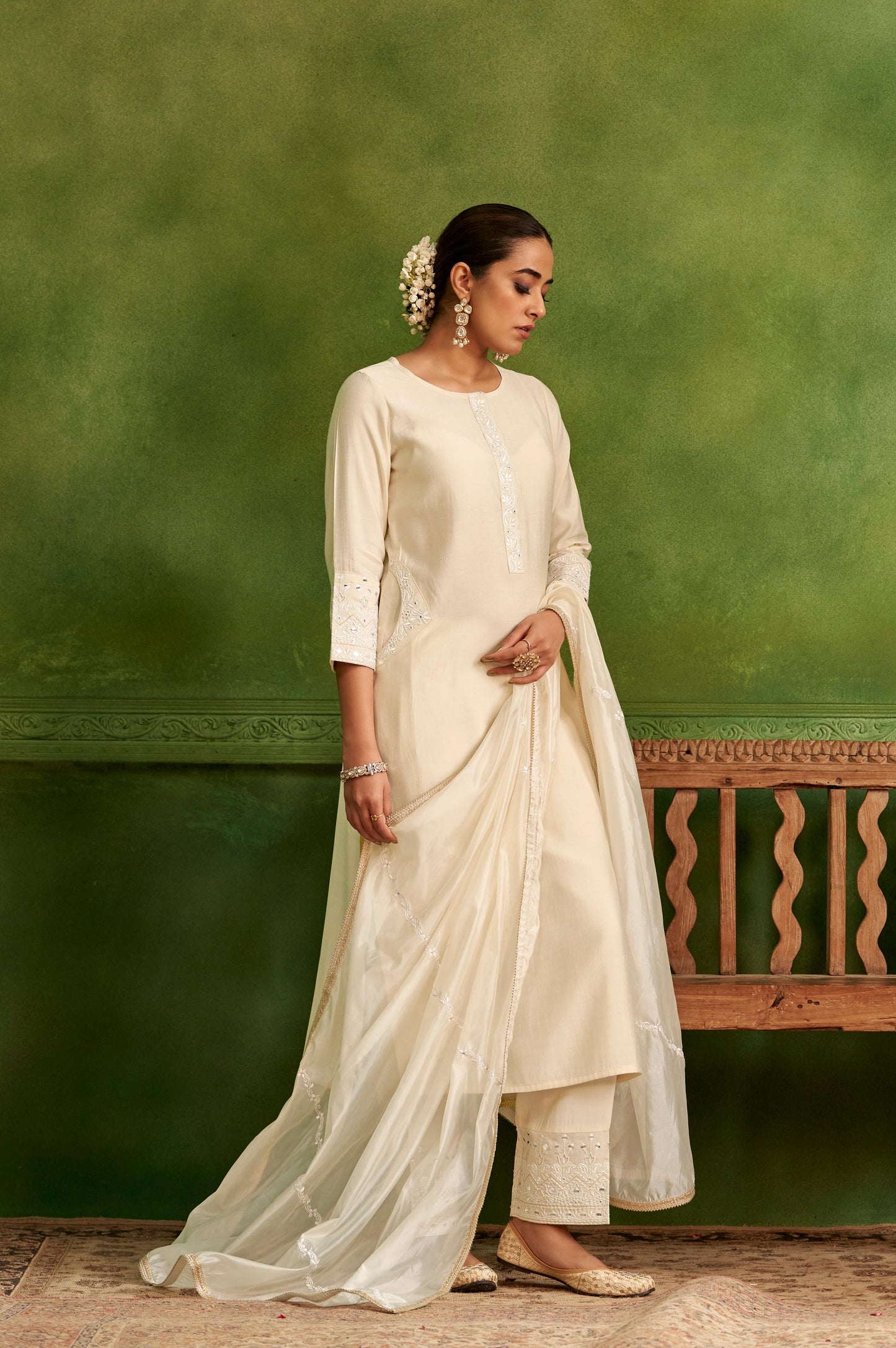 Ivory Embroidered Kurta and Dupatta Set