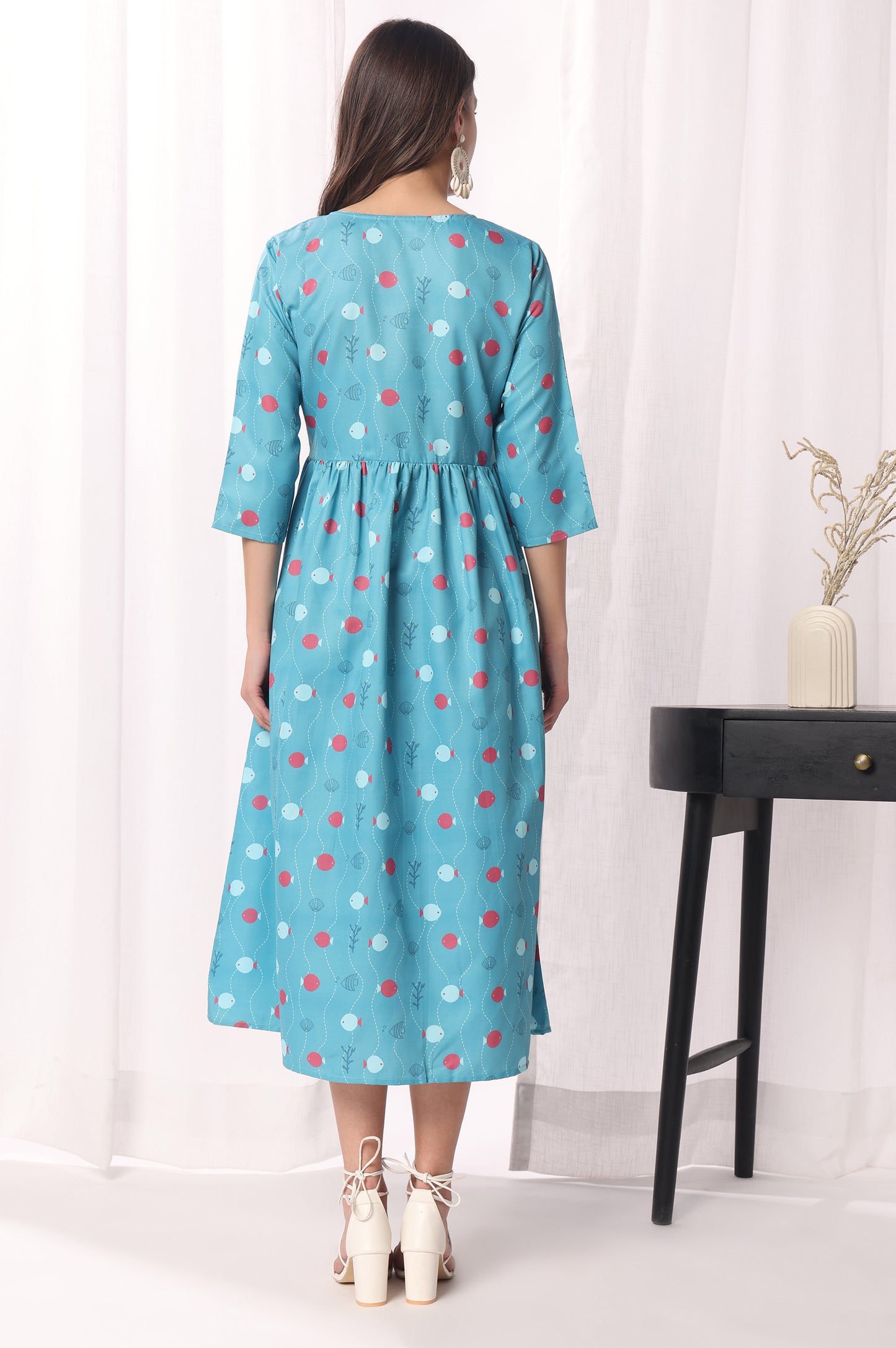 Sky Blue Cotton Blend Floral Printed Kurta For Women