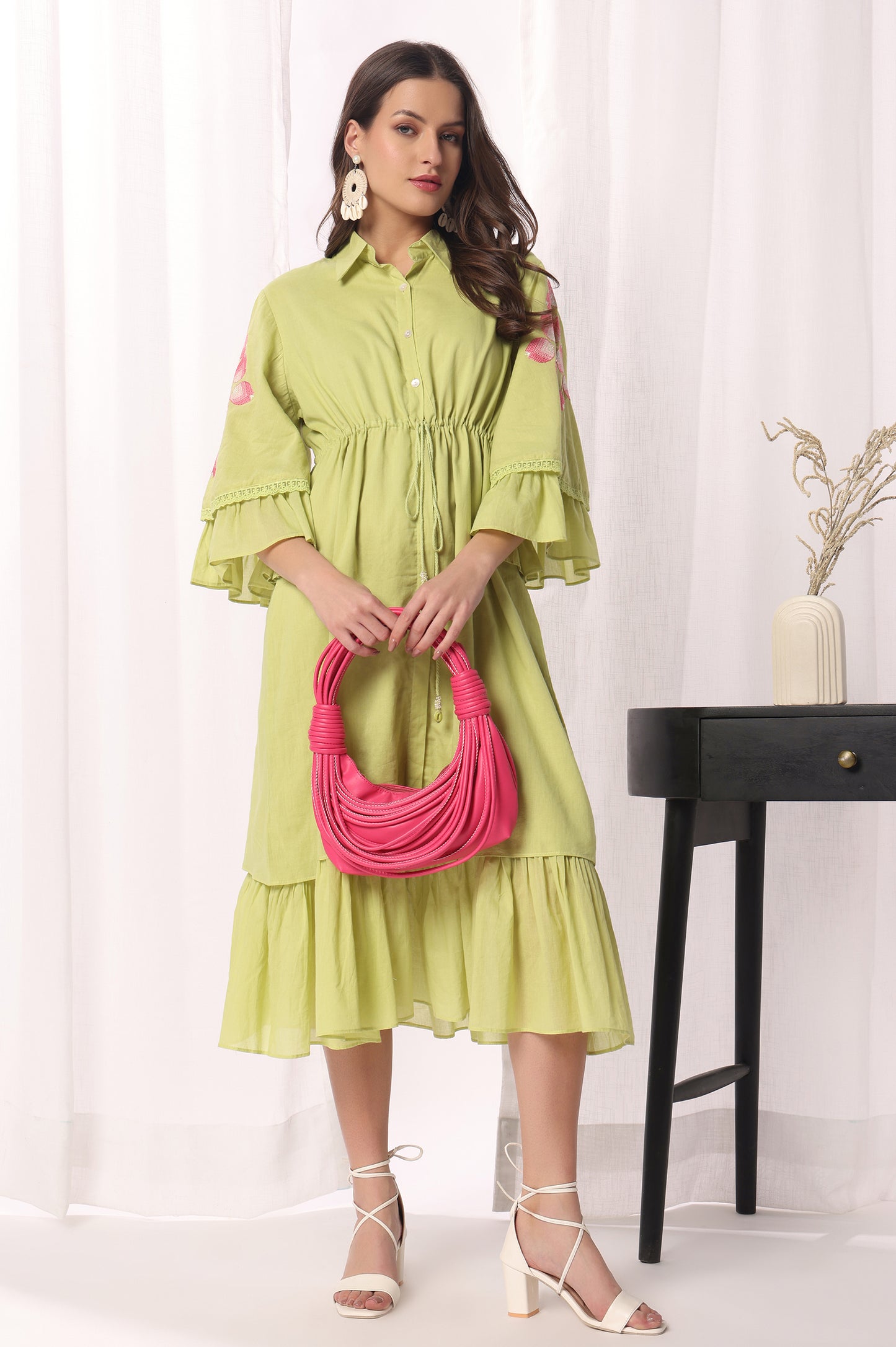 Bright Green Mal Cotton Floral Printed Kurta For Women