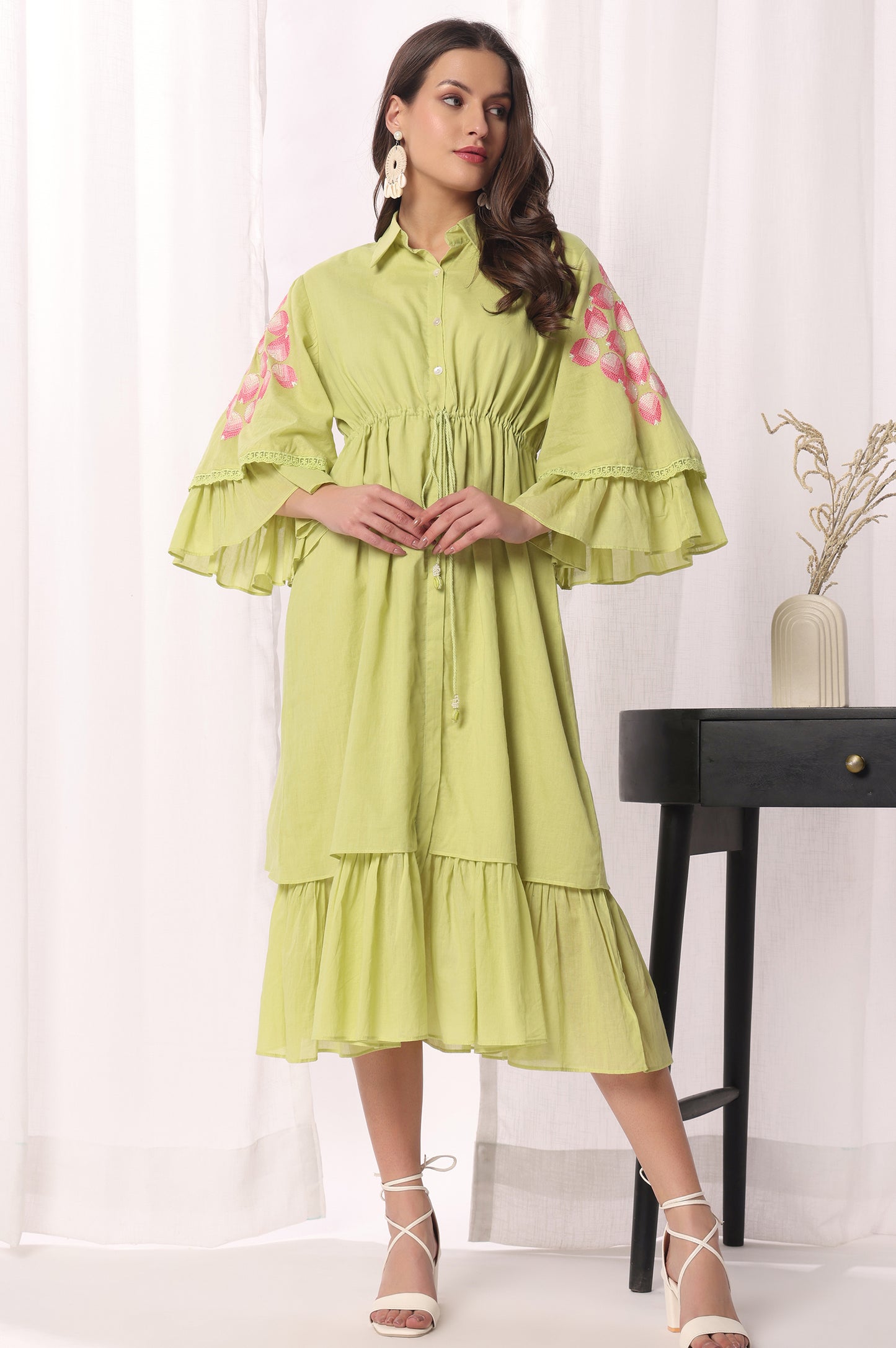 Bright Green Mal Cotton Floral Printed Kurta For Women