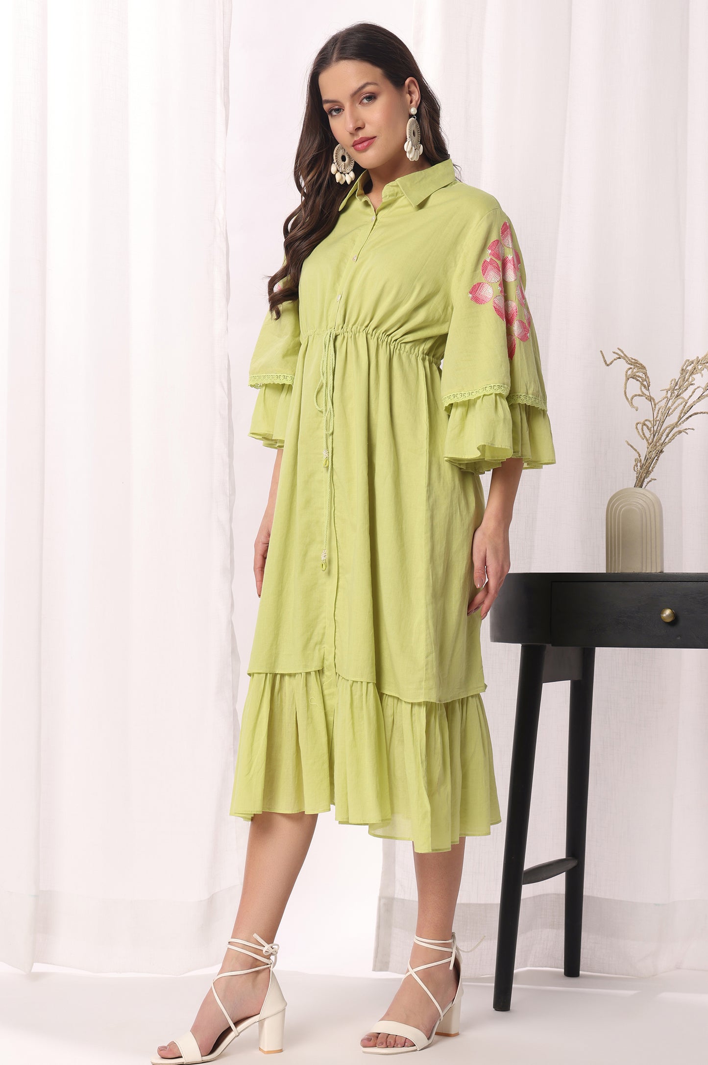 Bright Green Mal Cotton Floral Printed Kurta For Women