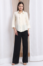 Off White Mal Cotton Schiffli Self Design Shirt