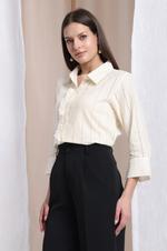 Off White Mal Cotton Schiffli Self Design Shirt