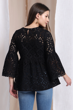 Black Mal Cotton schiffli Self Design Top