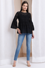 Black Mal Cotton schiffli Self Design Top